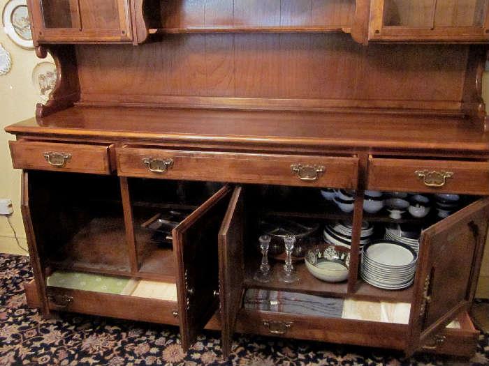 Solid Rock Maple, high quality, buffet server with hutch by Temple Stuart.  Tons of storage for china, flatware, linens, display, etc.  Brass hardware.  Overall width is 73".  