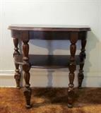 Vintage wood 1/2-table with one shelf and inlaid top.