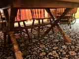 Solid Rock Maple, high quality, dining set by Temple-Stuart.  Table has tressle base, plus two leaves.  Table size closed is 38" x 79".  Opens to 103".  Six chairs (4 side chairs and 2 arm chairs).
