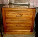 High quality, solid oak 2-drawer night stand by Stanley Furniture.  Has custom made glass top.