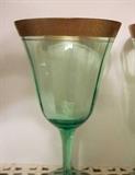 Gorgeous vintage green paneled stemware with decorative 22K gold rims.