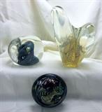 Paperweights by Slotchiver and Rollin Karg, all signed.