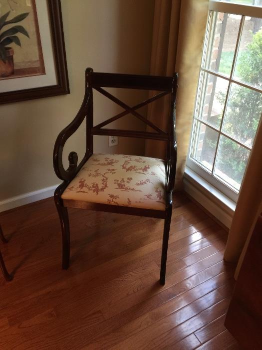 Toile covered arm chair