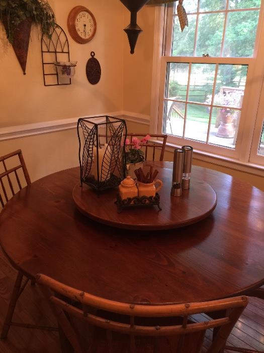 Solid wood round/dining table with lazy susan (chairs not for sale)