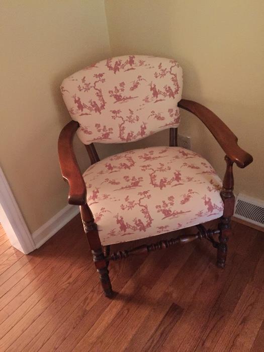 Toile upholstered arm chair