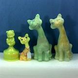 Fenton Art Glass - ALley Cats Lotus Mist and Glitter, Burmese Hadn Painted Happy Cat, Glossy Custard Sitting Bear on Pont