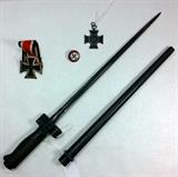 French Lebel Bayonet and Scabbard, WWII German Merit Cross, WWI Honor Merit Cross and Lapel Pin