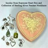 Incolay Heart Box Full of Sterling Pendant Necklaces