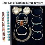 Tray Lot Of Native American and other sterling silver jewerly