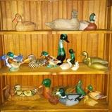 Collection of Duck Figurines, Decoys, Carvings and Baskets