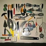 Kitchen Utensils, Wood and Bakelite handles, etc