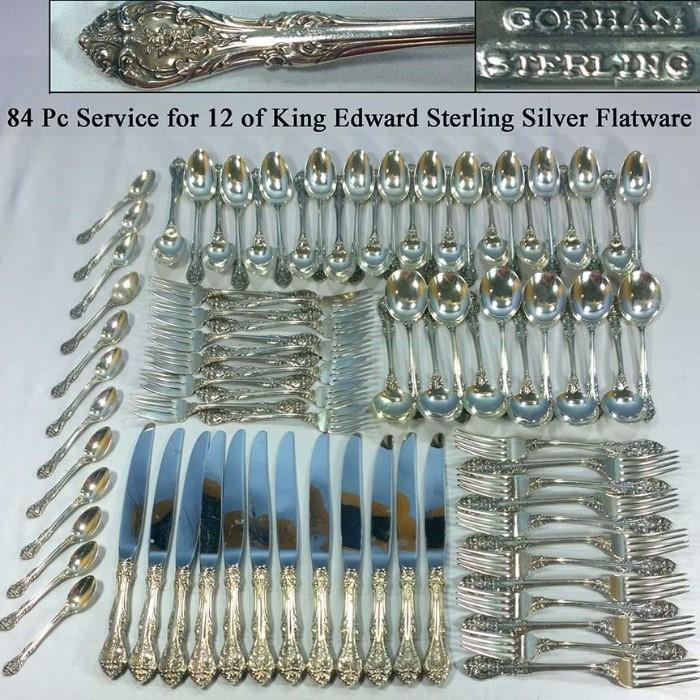 Gorham Sterling Silver King Edward Flatware Service for 12
