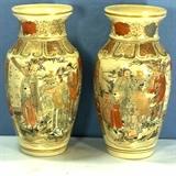 Antique Satsuma Ceramic Matched Pair of Ceramic Vase with Buddhist Theme Panels