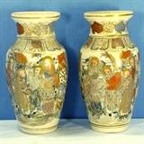 Reverse Side of Antique Satsuma Ceramic Matched Pair of Ceramic Vase with Buddhist Theme Panels