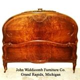 John WIddicomb Matched Walmut Veneer Bedroom Suite with Beaded Base Trim, Acanthus Accents - Headboard, Footboard and rails (combined with nightstand)