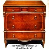 John WIddicomb Matched Walmut Veneer Bedroom Suite with Beaded Base Trim, Acanthus Accents Raised on Adams/ Sheraton Style Legs -Dresser