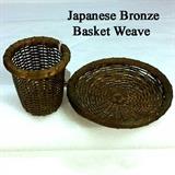 Japanese Bronze Basketweaver Desk Tray and Pencil Basket