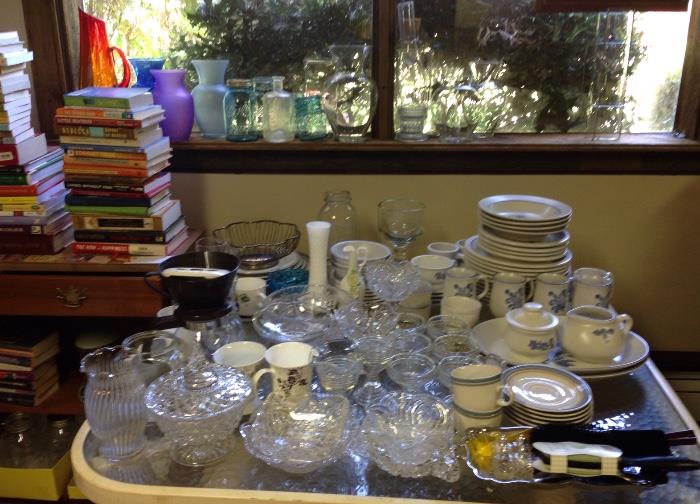 Dishes, glassware, serving pieces.