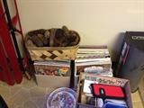 Sled, baskets, Albums, plates.  