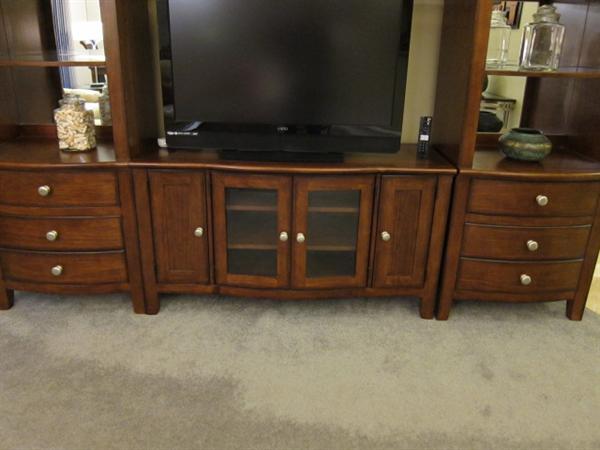 Drawers and Cabinets for storage.