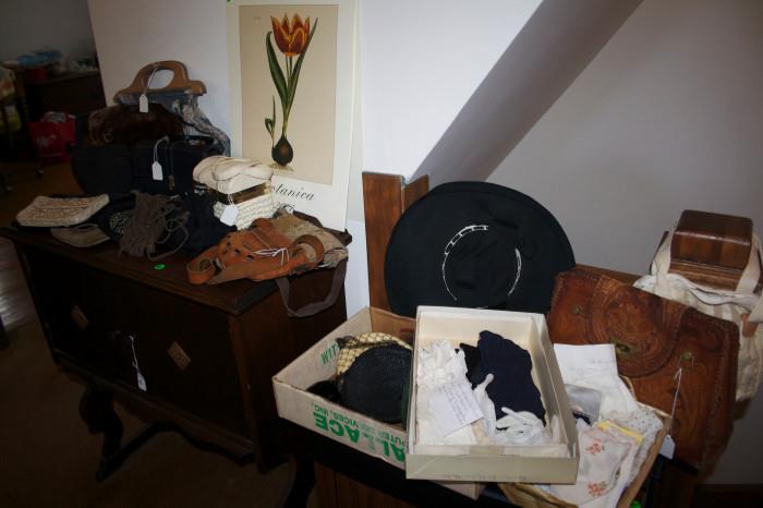Vintage purses, hats & hankies