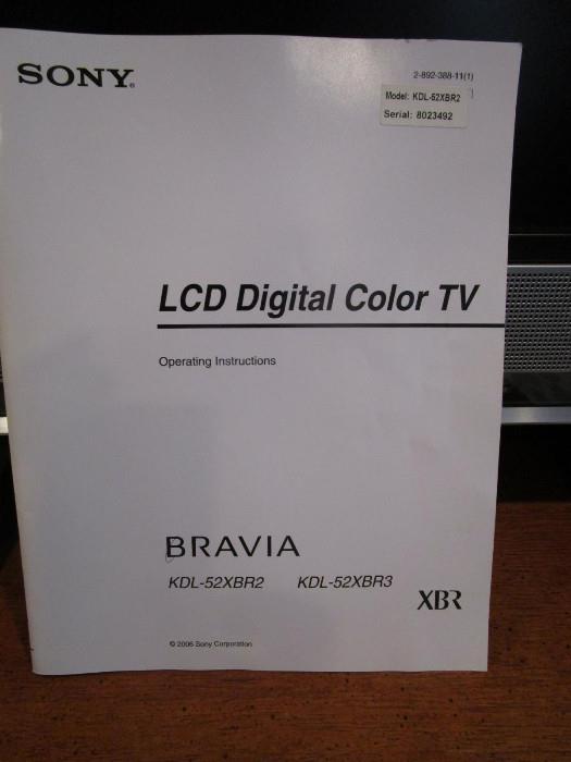 MANUAL - FOR SONY LCD 52" TV