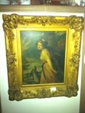 print of girl with dog (Very old gold guilt frame)