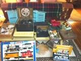 vintage toys along with games, camera's very old ,reel to reel, train sets, wood carved animals (Germany) and much more.