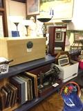 Two sided jewlery box.  Picture frames.  Vintage sewing machine.  Lamps - table and floor.