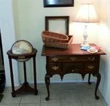 Globe, Table Lamp, End Table, Baskets, Art