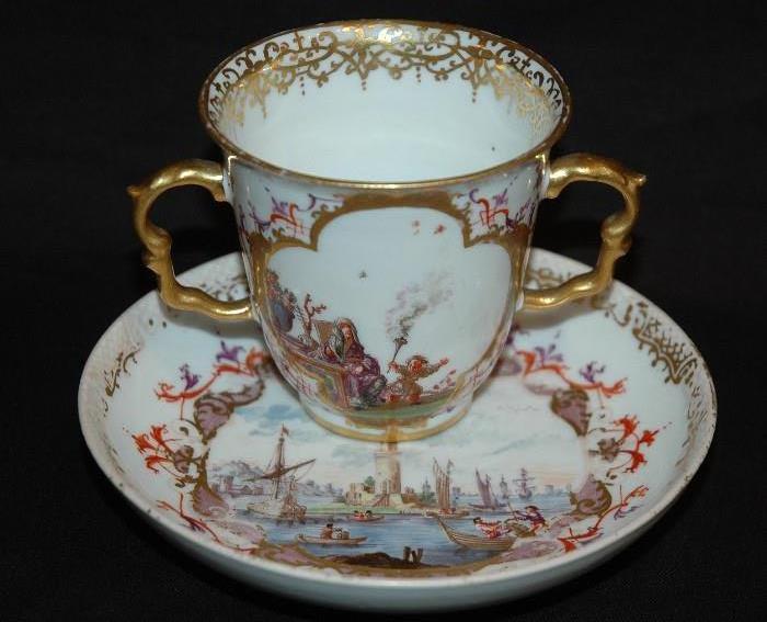 Meissen Cup and Saucer, circa 1735