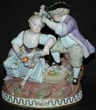 Meissen Porcelain Boy & Girl with Flowers Figural Group, circa 1860
