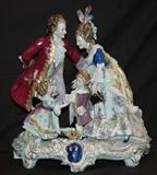Volkstedt Figural group of Louis XVI and Marie Antoinette with children. Royal Crest with crown. Circa 1900 
