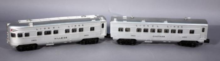 Lionel 2423 Hillside Observation and Lionel 2422 Chatham Pullman Cars       http://bid.auctionbymayo.com/view-auctions/catalog/id/7786/lot/1040726/?url=%2Fview-auctions%2Fcatalog%2Fid%2F7786%2F%3Fpage%3D4%26items%3D100