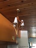 Mid-Century-Modern three light teak ceiling fixture. (Listed pending real estate consideration)