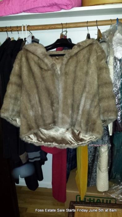 Large selection of women's clothing (Sizes 12-18), vintage and modern, including I.Magnin, Talbots, LL Bean, DKNY, Dana Buchman, Leather, Vintage Furs, Bold Patterns, Deco, and Mid-Century Styles, Vintage purses, and shoes (Sizes 7-9) 