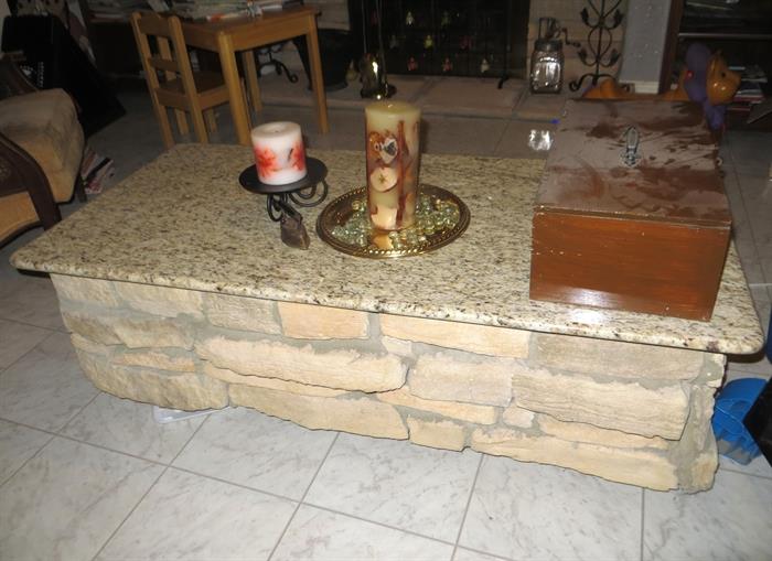 Coffee table made of brick and granite