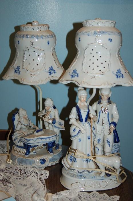 Delft lamps with porcelain shades