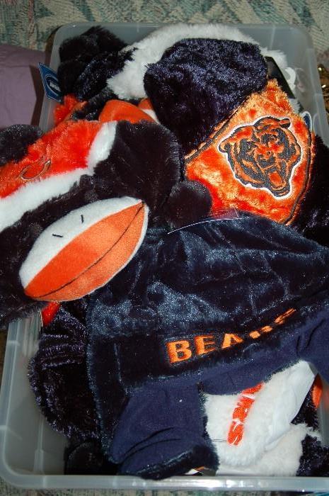 Brand new Chicago bears hats and Christmas stockings.