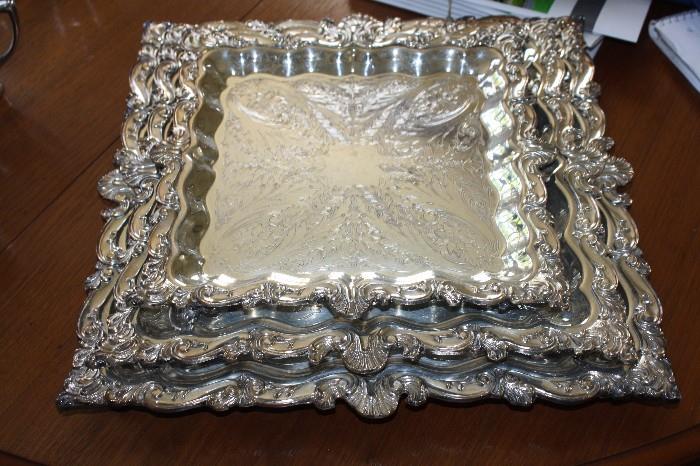 HEAVY SILVER PLATED TRAYS