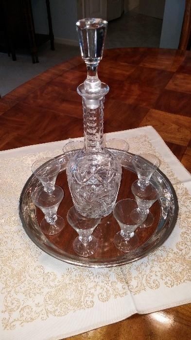 Crystal decanter and sherry glasses