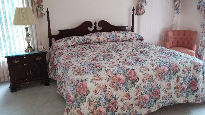Ethan Allen king bed with mattress and box springs, Ethan Allen nightstand