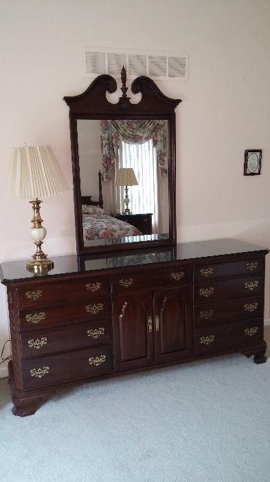 Ethan Allen long dresser with mirror