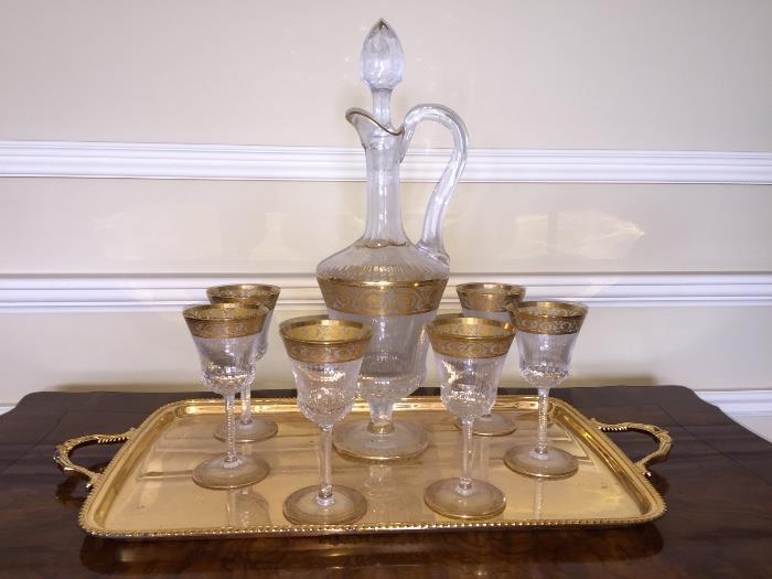 Saint - Louis Crystal Decanter set with 6 glasses "Thistle" pattern
