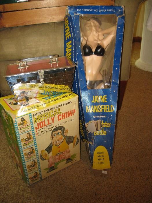 Jayne Mansfield Hot water bottle in box, great Father's Day gift.  or the Jolly chimp in box.