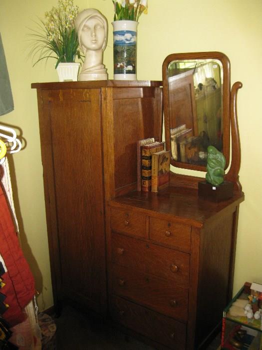 Nice oak antique combo piece, closet and dresser with mirror.  Can't remember technical name;  chiffinrobe maybe??
