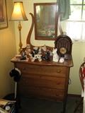 Another nice oak dresser with mirror.  Collection of dog planters and old radio