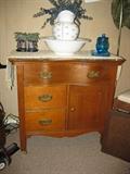 oak wash stand. pitcher and bowl