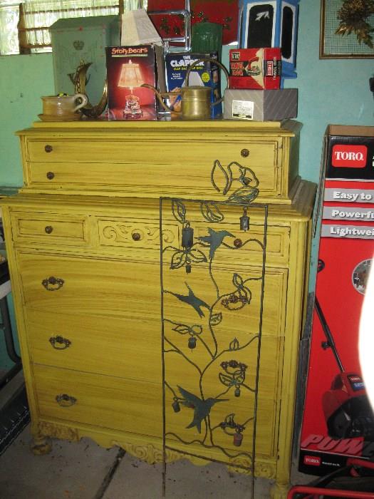 nice old dresser and yard trellis