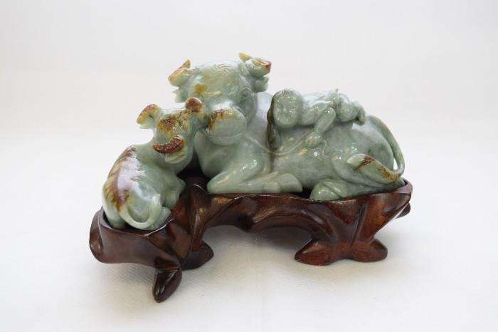 Chinese Jadeite Carved Ox And Child